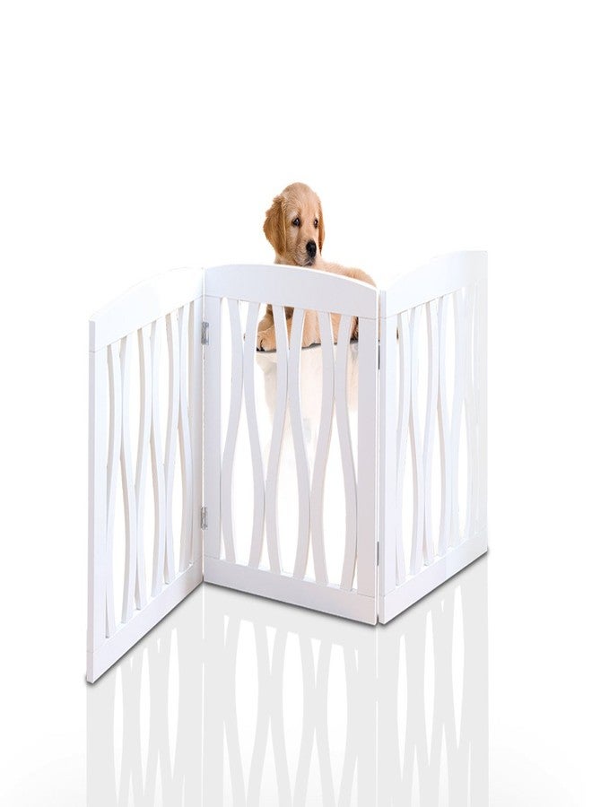 Etna Wooden Pet Gate, Foldable and Freestanding, For Indoor Home and Office Use. Keeps Pets Safe [White Cascade Wave Decorative Design. Easy Set Up, No Tools Required] - Image 1